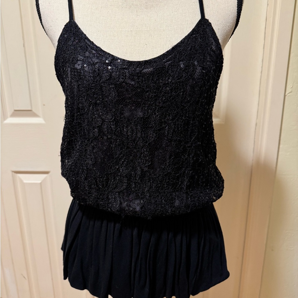 Black Lace Spaghetti Strap Peplum Top